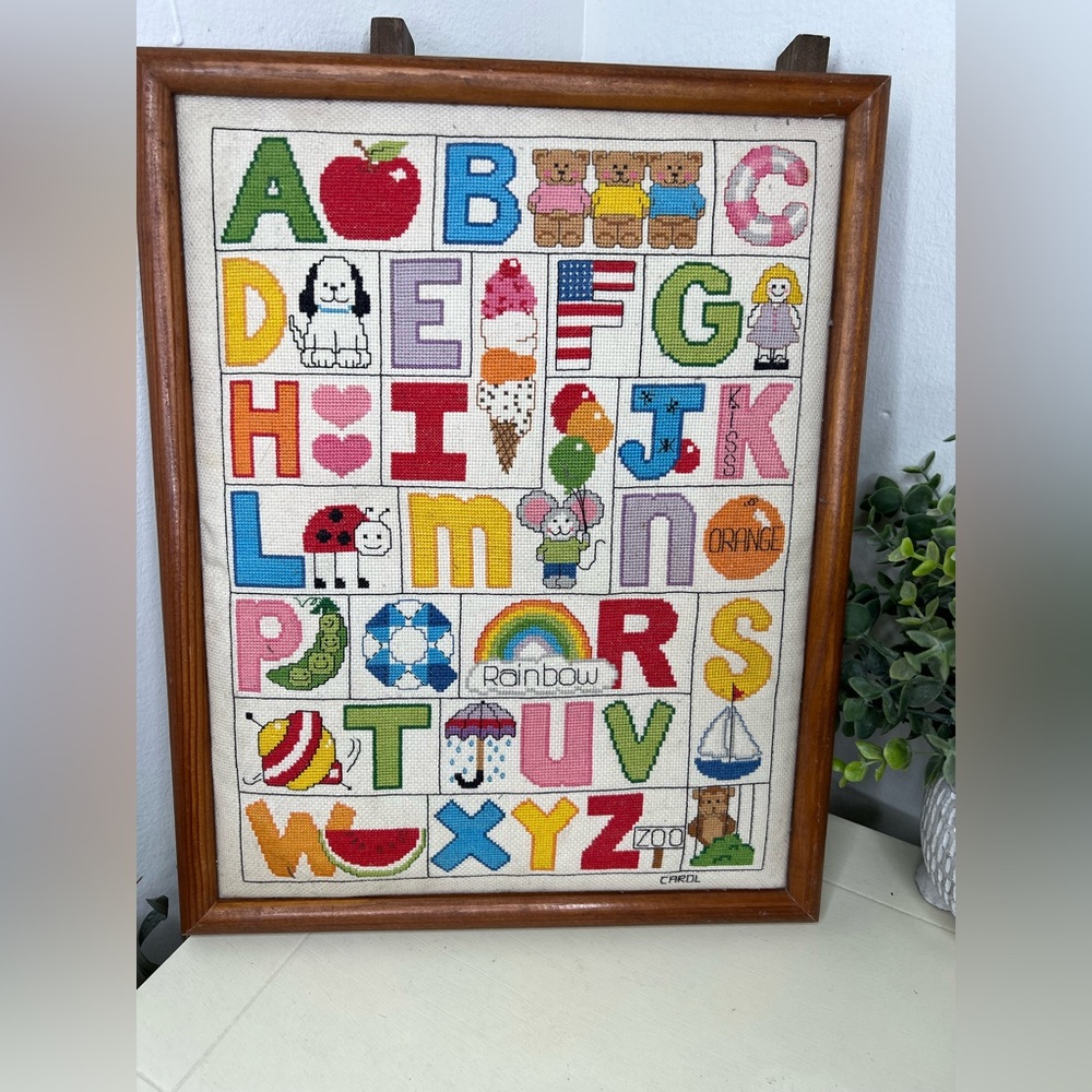 Vintage ABC’s Cross-stitch with Wood Frame